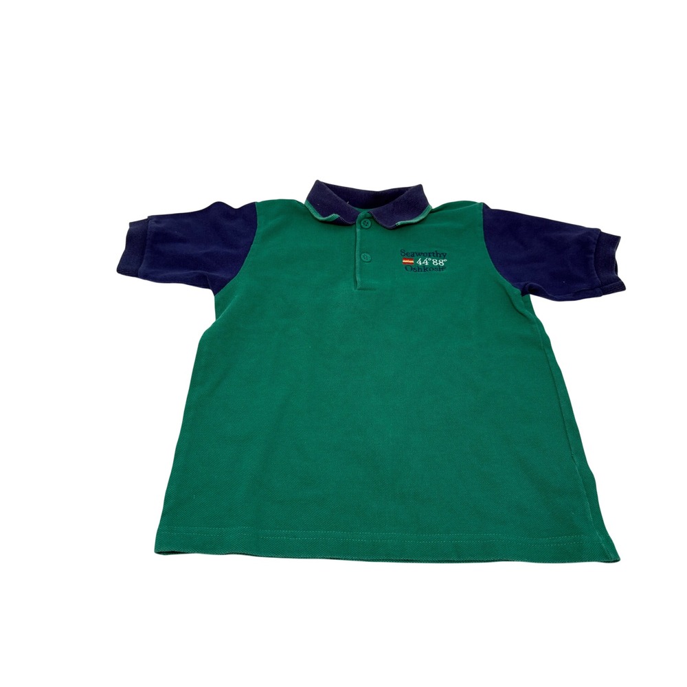 Vintage OshKosh Bgosh Boys Green Navy Colorblock Polo Shirt Size 6 Made in USA